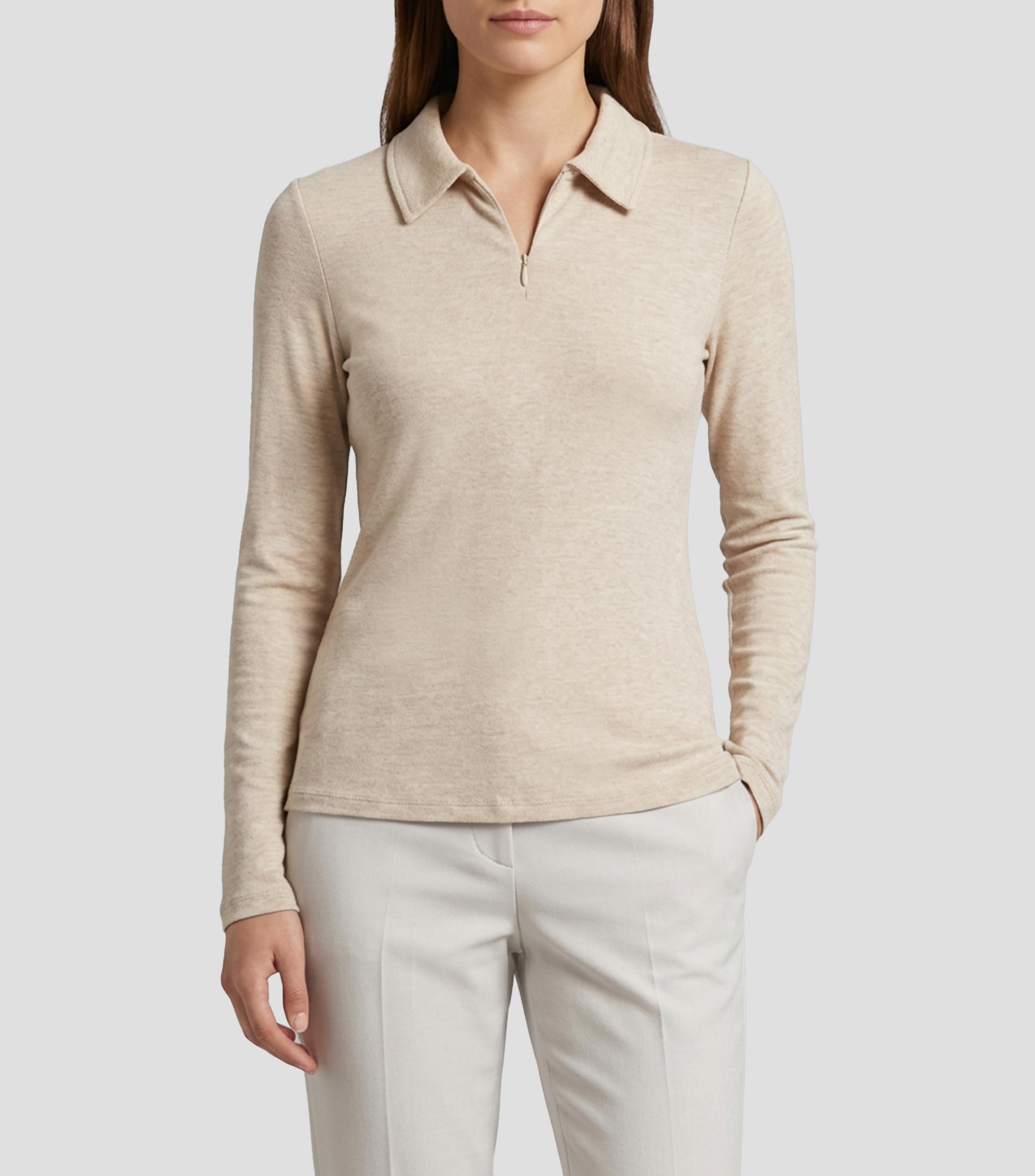 Playera cuello tipo polo manga larga lisa Mujer